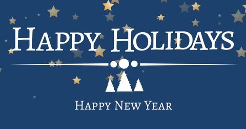 Holiday Greeting with Stars and Christmas Trees on Blue Background - Download Free Stock Images Pikwizard.com