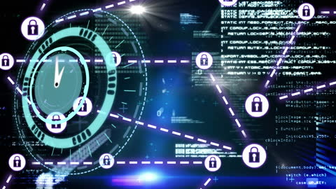 Futuristic Cyber Security Animation with Digital Lock Icons