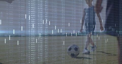 Children Playing Soccer with Financial Data Overlay
