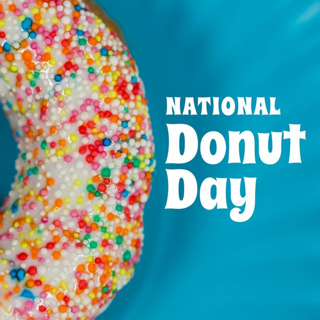 National Donut Day Celebration with Colorful Sprinkles on Blue Background - Download Free Stock Templates Pikwizard.com