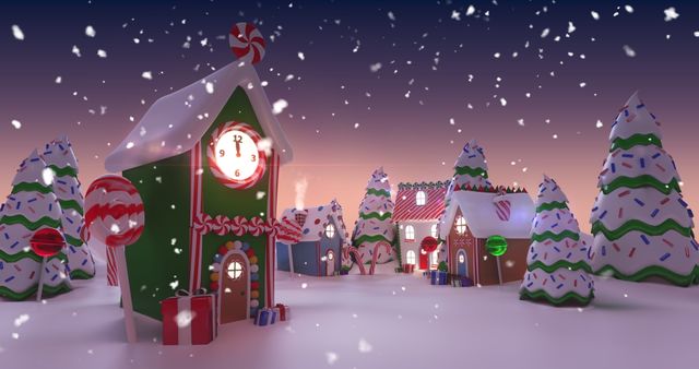 Festive Christmas Village With Snowy Decorations at Dusk - Download Free Stock Images Pikwizard.com