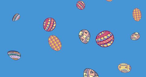 Colorful Easter Eggs Falling on Sky Blue Background