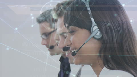 Customer Support Team with Technology Interface Overlay