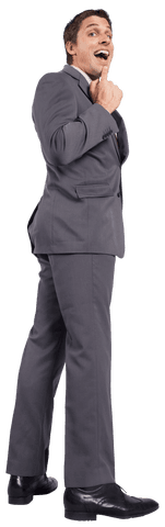 Transparent Consultative Businessman in Grey Suit Visualizes Ideas