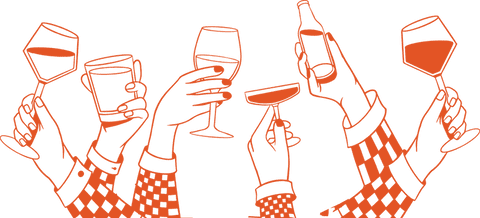 Celebratory Cheers with Diverse Glasses in Orange Line Art - Download Free Stock Videos Pikwizard.com