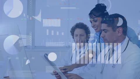 Doctors Analyzing Data with Futuristic Digital Interfaces