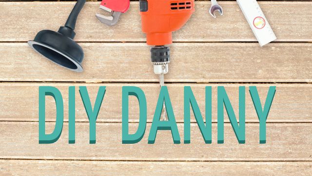 Diy danny text in blue letters with drill and tools on wooden floorboards background - Download Free Stock Videos Pikwizard.com