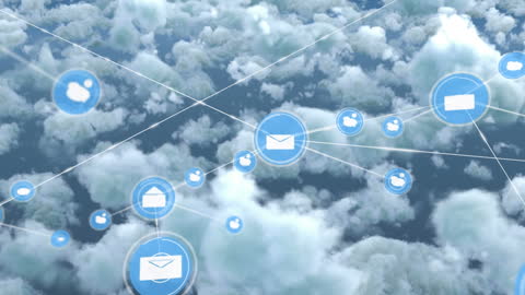 Network Connections Icons Over Cloudy Sky Background