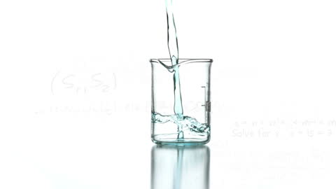 Liquid Pouring Into Beaker with Mathematical Equations
