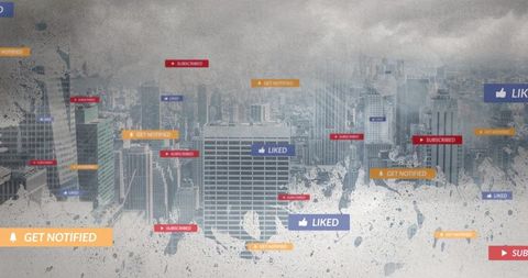 Vibrant Social Media Notifications Overlay Urban Cityscape