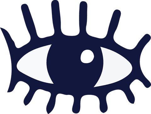 Abstract eye icon featuring bold spiky eyelashes on transparent background