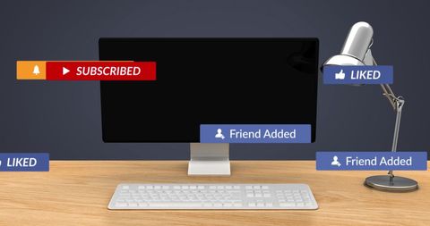 Social Media Notifications on Office Desk Computer Screen - Download Free Stock Images Pikwizard.com