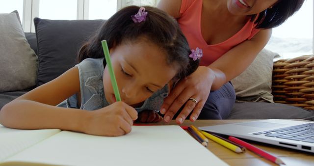 Child Studying with Mother Helping at Home - Download Free Stock Images Pikwizard.com