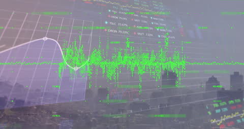Digital Financial Data With Cityscape Overlay