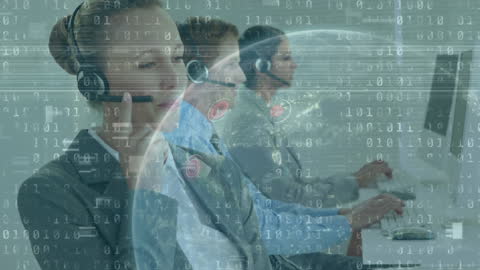 Call Center Team Amid Digital Data Codes