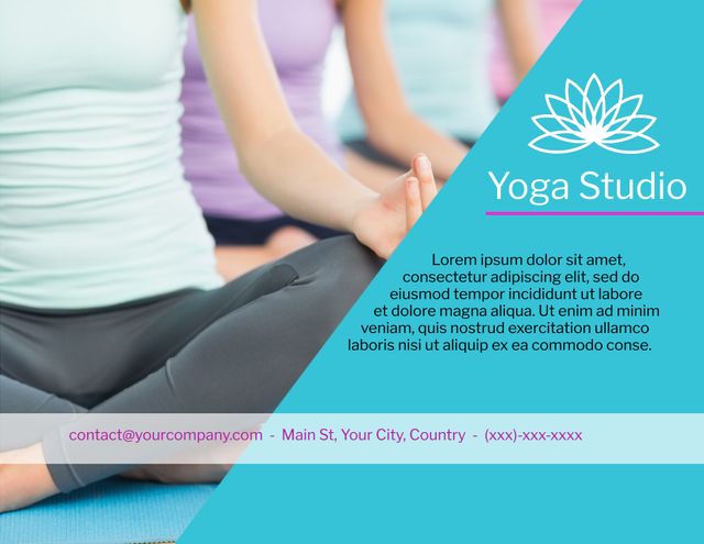 Perfect for promoting yoga studios and wellness events. This template showcases a serene environment with individuals practicing yoga, conveying relaxation and peace. Use it for advertisements, social media posts, flyers, and online event announcements to attract audiences seeking a tranquil fitness experience.