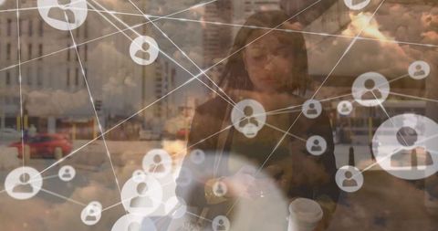 Digital Connections Network Overlay on Busy City Life