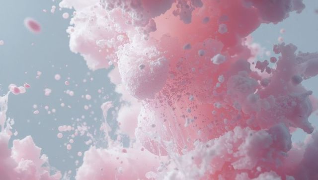 Majestic pink foam swirling in blue fluid environment