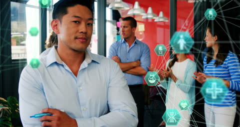 Business Team with Digital Interface and Network Icons