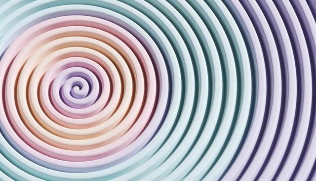 Pastel Spiral Relief Curling Inward with Concentric Rings, Soft Shadows and Depth, Pastel Hues