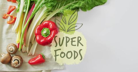 Colorful Superfoods Including Fresh Vegetables and Herbs