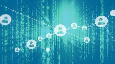Digital Network with Data Stream and User Icons Illustration