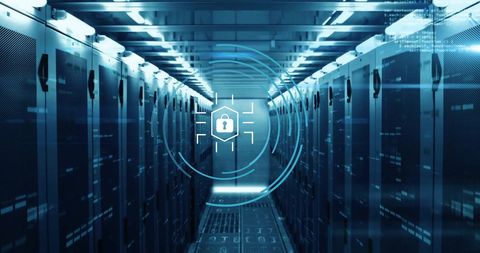 Cybersecurity Lock Icon Over Data Servers Room - Download Free Stock Images Pikwizard.com