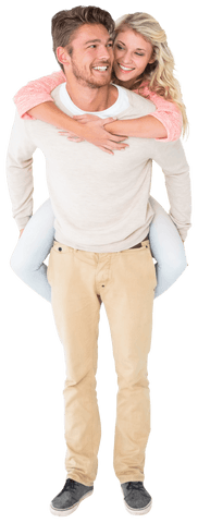 Smiling Couple in Piggyback Loving Transparent Embrace