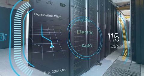 Augmented reality HUD overlaying data center server racks with navigation and telemetry
