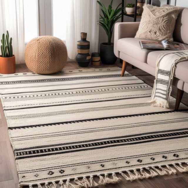 White rectangular rug with pattern on floor in living room, created using generative ai technology - Download Free Stock Photos Pikwizard.com