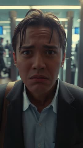 Businessman Passing Through Airport Metal Detector Looking Nervous Vertical Security Video