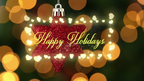 Festive Animation of Happy Holidays Over Glowing Decor