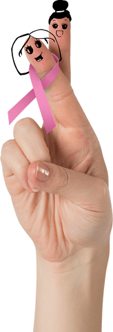 Hand with Breast Cancer Awareness Ribbon on Fingertips in Transparent Setting