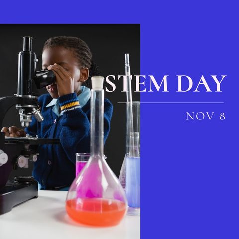 stem day education celebration with young african american girl in lab - Download Free Stock Templates Pikwizard.com