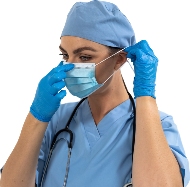 Transparent Background Female Healthcare Worker Adjusting Mask - Download Free Stock Videos Pikwizard.com