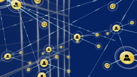 Digital Networking Icons on Blue Abstract Background