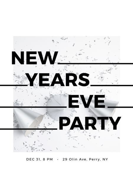 Perfect for promoting New Year's Eve celebrations. Use for event invitations or social media posts. Simple yet festive design makes it suitable for various party themes. Highlights event details effectively.
