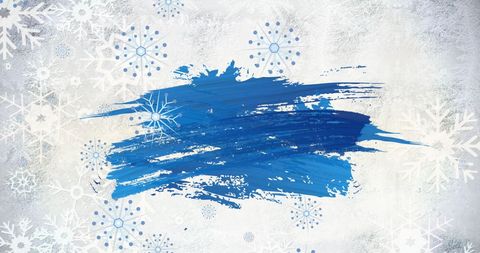 Blue brush stroke on snowy winter background