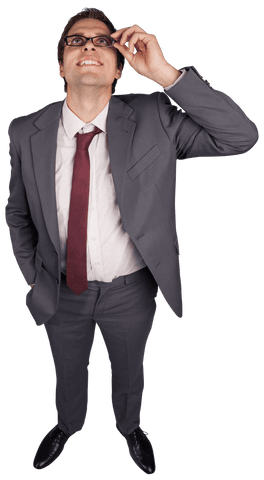 Confident Businessman in Suit Adjusting Glasses Transparent Background
