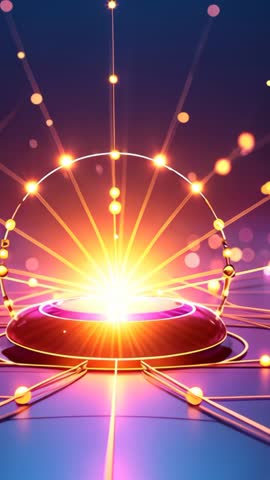 Futuristic orb emitting radiant beams through networked cables and glowing nodes vertical video