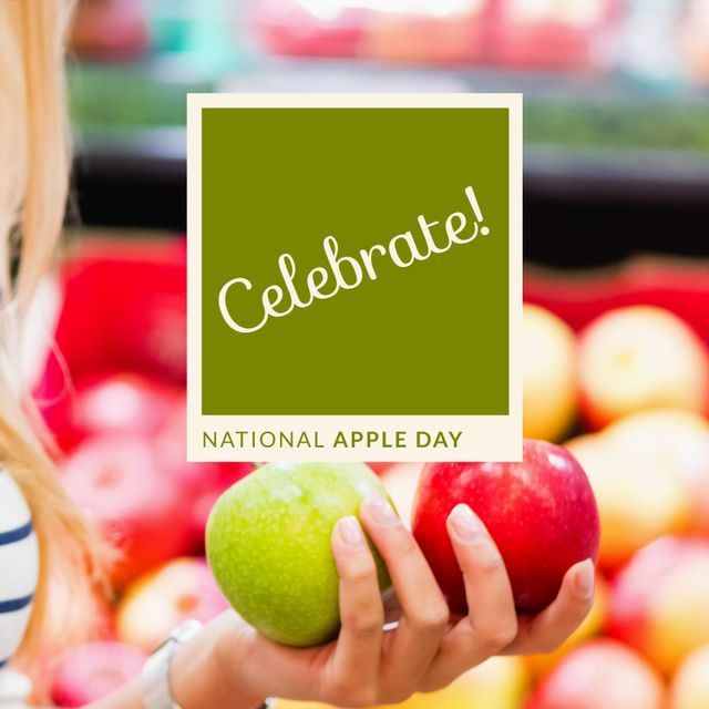 National Apple Day Celebration with Hand Holding Green and Red Apples - Download Free Stock Templates Pikwizard.com