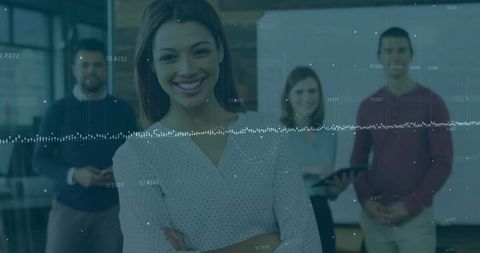 Confident Businesswoman Leading Team with Technology and Analytics