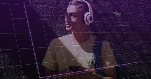 Technology and Urban Style: Youth with Headphones and Data Overlay