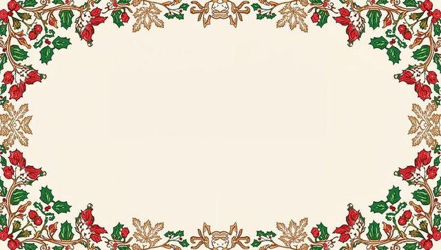 Vintage christmas poinsettia holly ornate border frame with gold scrollwork and berries