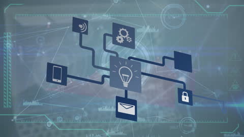 Digital Network Interfaces with Technology Icons and Graph Analytics