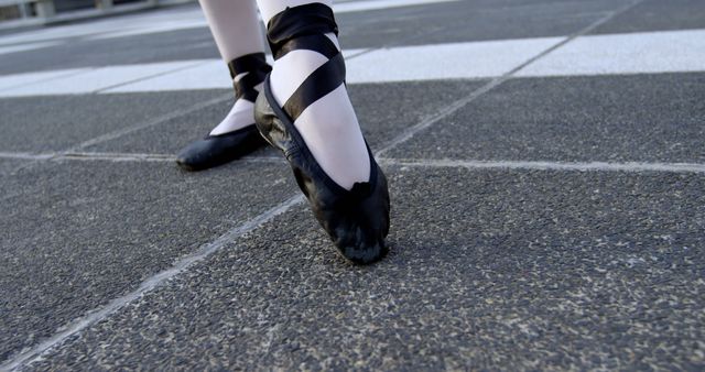 Ballet Dancer Feet in Pointe Shoes on City Street Crosswalk - Download Free Stock Photos Pikwizard.com