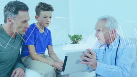 Male Doctor Displays Data Tablet to Family in Medical Consultation