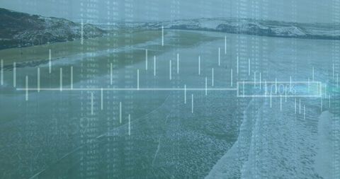 Stock Market Graph Overlaid on Tranquil Coastal Beach