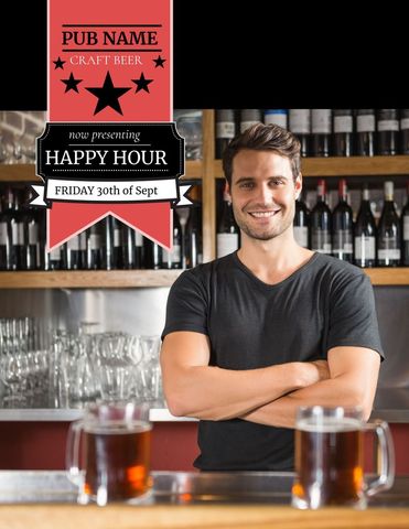 smiling bartender invites guests for happy hour at cozy pub - Download Free Stock Templates Pikwizard.com