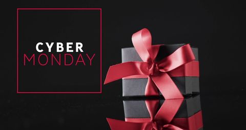 Cyber Monday Celebration with Red-Ribboned Gift Box - Download Free Stock Images Pikwizard.com
